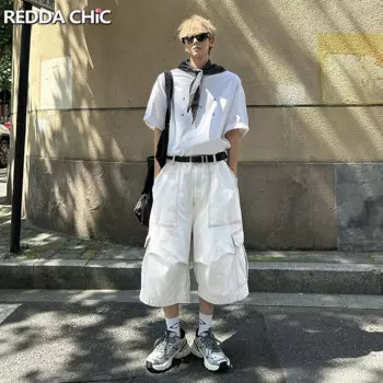REDDACHiC мужские регулируемые с низкой талией белые мешковатые шорты однотонные тонкие карго с карманами повседневные Широкие джинсовые шорты брюки летние брюки