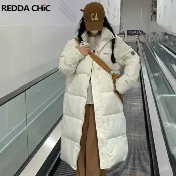 ReddaChic женский зимний пуховик демисезонная куртка длинный однотонный пуховик корейский Dongdaemun женские парки теплая зимняя верхняя одежда