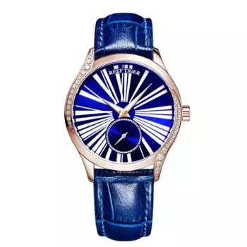 Reef Tiger RGA1561 Леди Роскошные австрийские кристаллы с секундным циферблатом Женские автоматические механические наручные часы с кожаным ремешком - розовое золото