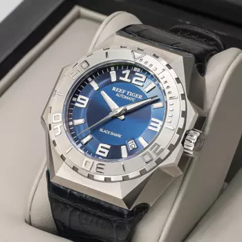 Reef Tiger/RT мужские спортивные часы стальной корпус автоматические механические часы военные часы кожаный ремешок Relogio Masculino RGA6903