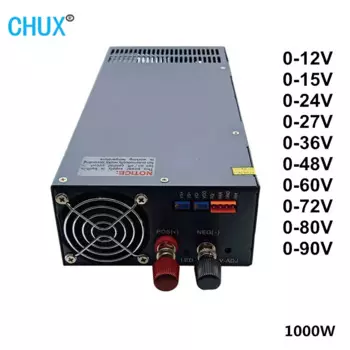 Регулируемый импульсный источник питания CHUX, 1000 Вт, 12 В, 15 В, 24 В, 27 в, 36 В, 48 В, 60 в, 72 в, 80 В, 90 в, 110 В, 220 В переменного тока в постоянный ток
