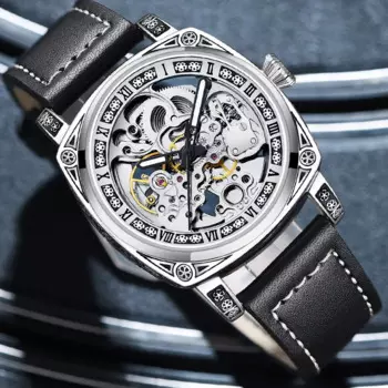 Relogio Masculino модные мужские часы полые резные механические часы повседневные брендовые светящиеся кожаные водонепроницаемые часы Montre Homme
