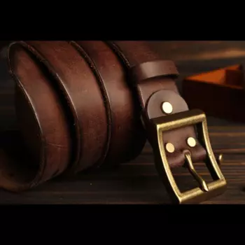 Ремень из воловьей кожи ручной работы в винтажном стиле с вогнутой латунной пряжкой шириной 38 мм