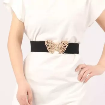 Ремень женский эластичный с золотой пряжкой-бабочкой, 2023