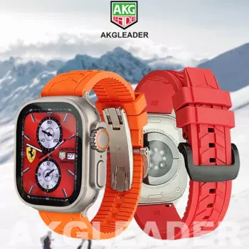 Ремешок AKGLEADER резиновый с застежкой-бабочкой для Apple Watch Ultra 2 49 мм Series 9 Band 45 мм 42 мм 44 мм для IWatch 8 7 se 6 5 4 Rubbe