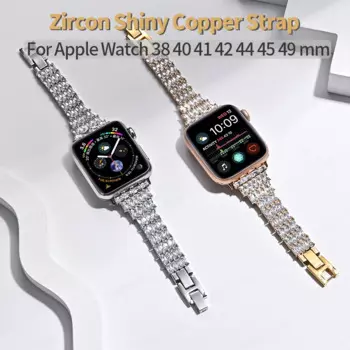 Ремешок Алмазный для Apple Watch Band 40 мм 42 45 38 44, браслет из натуральной меди с цирконом для IWatch Series 7 6 5 4 3 SE, аксессуары