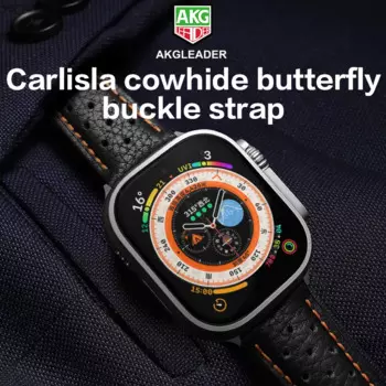 Ремешок для часов Akgleader carlisla из воловьей кожи с застежкой-бабочкой, браслет для Apple watch 8Ultra 49 мм, iwatch 8 7 45 мм