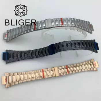 Ремешок для часов BLIGER 24,5x13 мм из нержавеющей стали, черный, серебристый, розовое золото, аксессуары, выпуклый интерфейс, запасные части для часов