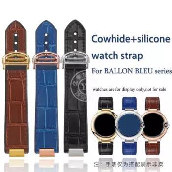 Ремешок для часов из воловьей кожи + силиконовая подошва, выпуклый металлический шарнир, черный, коричневый, синий, 18*11 мм, 20*12 мм, ремешок для наручных часов серии BLEU
