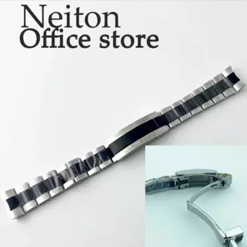 Ремешок для часов NEITON из нержавеющей стали 316L, складная Пряжка, цвет серебристый/черный, 20 мм