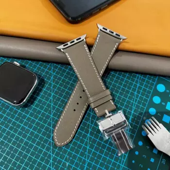 Ремешок из натуральной кожи для Apple Watch 8/7/6/se, браслет со складной пряжкой, Ультра для мужчин и женщин, 41 44 45 49 мм