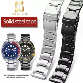 Ремешок из нержавеющей стали для часов SEIKO Watch, стальная цепь и серебристо-черный 22 мм с мужским ремешком для часов из твердой стали