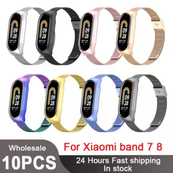 Ремешок из нержавеющей стали для Xiaomi Mi Band 7 8, сменный металлический сетчатый Браслет для наручных часов Mi Band 8 7, 10 шт./упаковка