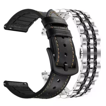 Ремешок из нержавеющей стали и кожи для Samsung Galaxy Watch Active 2 40 мм 44 мм 20 мм 22 мм