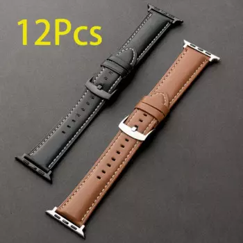Ремешок кожаный для Apple Watch Band 40 мм 44 мм 45 мм 41 мм 38 мм 42 мм, деловой браслет для iWatch Series 9 8 Ultra 2 7 Se 6 5, 12 шт.