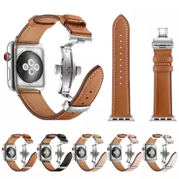 Ремешок кожаный для Apple Watch, браслет с застежкой-бабочкой для iwatch Series 3 4 5 6 7 8 9 49 мм 41 мм 45 мм 40 мм 44 мм
