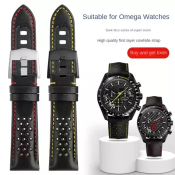 Ремешок кожаный для часов Omega Super Series Apollo 8 Moon Dark, Воздухопроницаемый браслет для наручных часов, 21 мм, 311,92