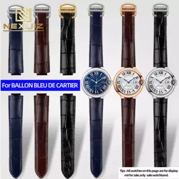 Ремешок кожаный для наручных часов BLEU DE CARTIER W69016Z4, выпуклый шарнирный браслет для часов 18 мм 20 мм 22 мм, черный коричневый синий