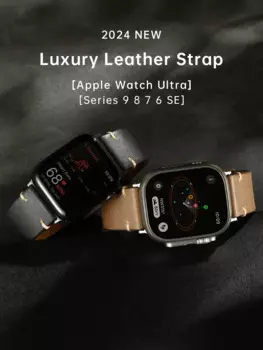 Ремешок кожаный для наручных часов, люксовый браслет для Apple Watch Ultra 49 мм, Series 9, 8, 7, 6, SE, 45 мм, 44 мм, 41 мм, 40 мм, аксессуары для часов