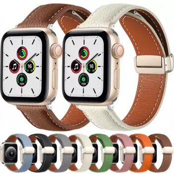 Ремешок кожаный с магнитной застежкой для Apple Watch, браслет для iWatch Series Ultra 8765432SE, 49 мм 45 мм 41 мм 40 мм 44 мм 42 мм 38 мм