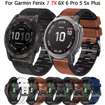 Ремешок кожаный силиконовый для смарт-часов Garmin Fenix 6 6X Pro 7 7X 5 5X Plus 3 3HR 945, ремешок Quickfit 22 26 мм