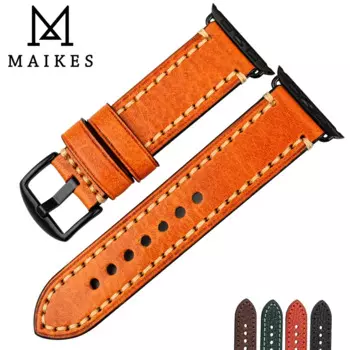Ремешок MAIKES из натуральной кожи для Apple Watch, браслет для iWatch SE Series 8 7 SE 6 5 4 3, 49 мм 45 мм 44 мм 40 мм 42 мм 41 мм