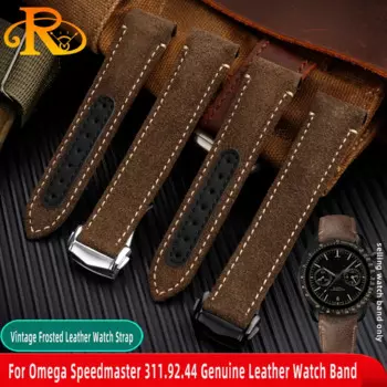 Ремешок мужской из матовой кожи, винтажный браслет для часов Omega Dark Side of the Moon Speedmaster 311.92.44 с раскладной застежкой, 21 мм