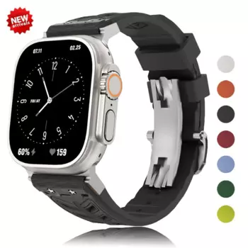 Ремешок силиконовый модифицированный для Apple Watch Ultra 49 мм 45 мм 44 мм 42 мм, браслет с металлической пряжкой для Iwatch Series 9 8