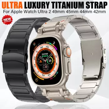 Ремешок титановый для Apple Watch Ultra 2, роскошный металлический браслет для iWatch Series 9 8 7 6 5 4 Se 3 2, 49 мм 44 мм 45 мм 42 мм