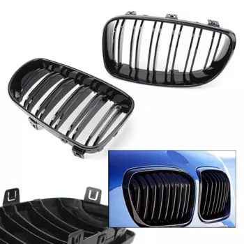 Решетка радиатора передняя для BMW 1 серии E81 E87 2008 2009 2010, левая и правая, глянцевая, черная, АБС-пластик, 1 пара