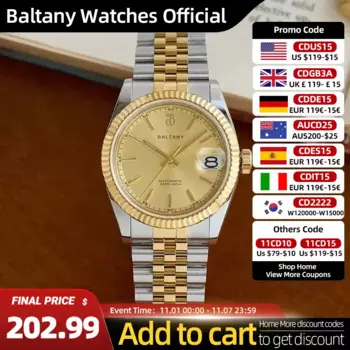 Ретро 36 мм золотые деловые часы S4084 рифленый безель циклоп дата водостойкий браслет 10ATM NH35 автоматические механические наручные часы мужские