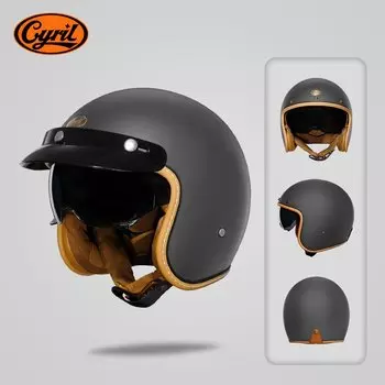 Ретро 3/4 полумотоциклетный шлем с открытым лицом CYRIL B206, легкий винтажный реактивный шлем для взрослых для мужчин и женщин, одобренный DOT ECE