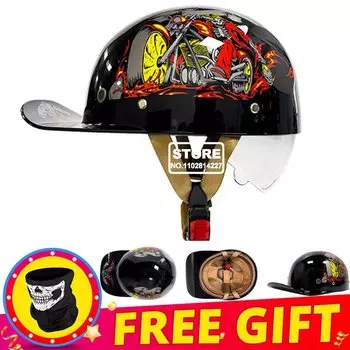 Ретро мотоциклетный шлем для мужчин и женщин, бейсбольная кепка для езды на гоночных мотошлемах, защитная Кепка с сертификацией в горошек, винтажный полушлем