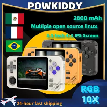 Ретро портативная игровая консоль POWKIDDY RGB10X, игровые консоли для видео, операционная система linux, 3,5 дюйма, экран 4:3 IPS, RK3326, подарки