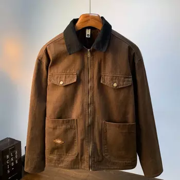 Ретро спецодежда, пальто, мужская весенне-осенняя новая мода с воротником-поло, высококачественная повседневная универсальная джинсовая куртка