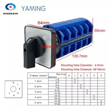 Реверсивный кулачковый переключатель whurow LW26-63/5 690В 63А 5 полюсов