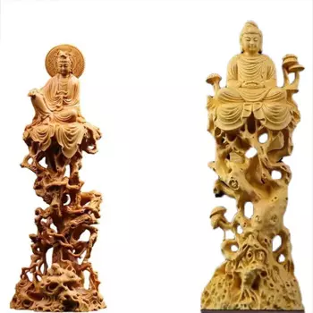 Деревянная статуя Гуань Инь и Будды Шакьямуни QIANFANEIVES