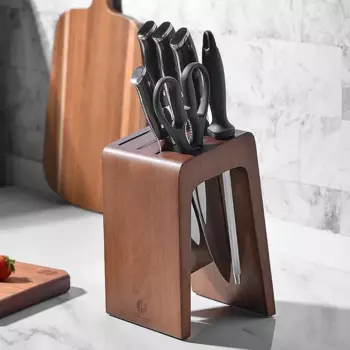 Резиновая деревянная подставка для ножей n-образной формы, 6 отверстий Santoku, держатель для ножей шеф-повара, кухонный блок для ножей, подставка для хранения ножей, аксессуары