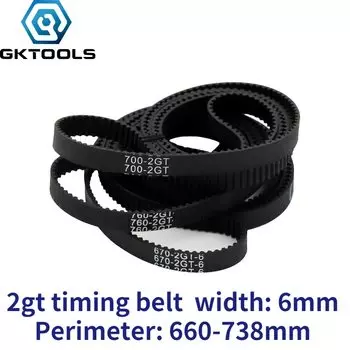 Резиновый ремень ГРМ GKTOOLS GT2 6мм черный 2Гт 730 мм