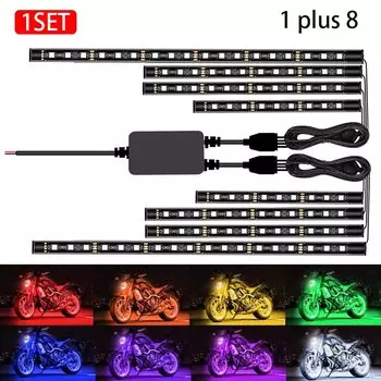 RGB светодиодный мотоциклетный автомобильный атмосферный светильник для ног, управление через приложение, гибкий водонепроницаемый контроль звука, 12 В, декоративная лампа для мотоцикла, полоса 8 в 1
