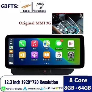 RHD для Audi Q5 2009-2016 12,3-дюймовый Android 14 Автомобильный радиоприемник Стерео WIFI 4G Разделенный экран GPS Navi Мультимедийные мониторы Carplay Auto