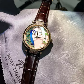 Риф Тигр/RT Лидирующий бренд Золотая Роза Роскошные Автоматическая Дата часы модные женские часы с кожаным ремешком RGA1587