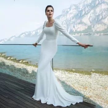 Robe De Marie, простые свадебные платья с квадратным воротником и длинными рукавами, 2021, пляжное свадебное платье с пуговицами сзади Trajes Novia Sencillos