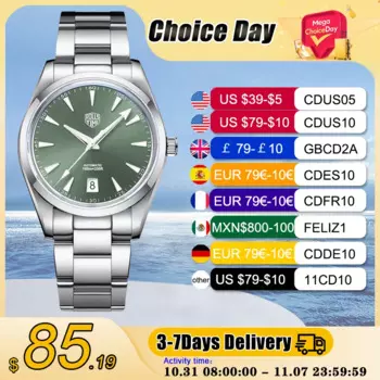 RollsTimi автоматические мужские часы 39 мм NH35A из нержавеющей стали механические 100 м водонепроницаемые наручные часы для мужчин AR покрытие сапфир