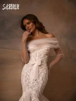 Романтическое свадебное платье русалки с бисером, модное жемчужное платье на шнуровке сзади, женское блестящее свадебное платье по индивидуальному заказу, изящное платье с бантом