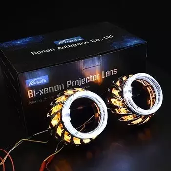 RONAN 2,5-дюймовые спиральные двойные светодиодные интегрированные кожухи, белые, синие, красные, ангельские глазки, DRL для биксеноновых двухсветодиодных линз проектора, фары