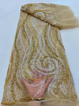 Роскошная африканская кружевная ткань с ручным бисером, высококачественные блестки, французское женское свадебное платье, материал NRF5743