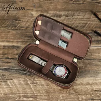 Роскошная дорожная коробка из натуральной кожи для хранения и демонстрации часов в стиле ретро, органайзер с двумя ремешками для часов, Портативная сумка на молнии