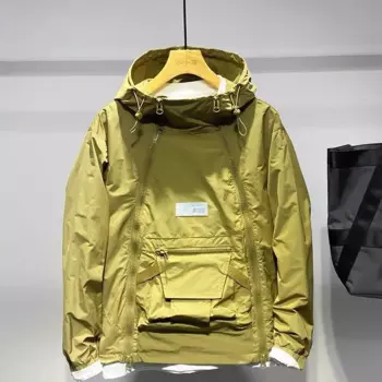 Роскошная мужская куртка на весну и осень, корейская мода, уличные куртки с двойной молнией и капюшоном, черное пальто, спортивная одежда с карманами, новая мужская куртка