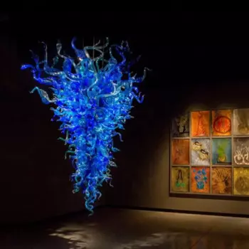 Роскошная синяя Подвесная лампа, большая ручная люстра из искусственного стекла, люстра для освещения, фотолампа 48 или 60 дюймов